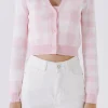 ENGLISH FACTORY Sweaters & Knits | Matching Sets*- Women Gingham Knit Cardigan PINK/WHITE