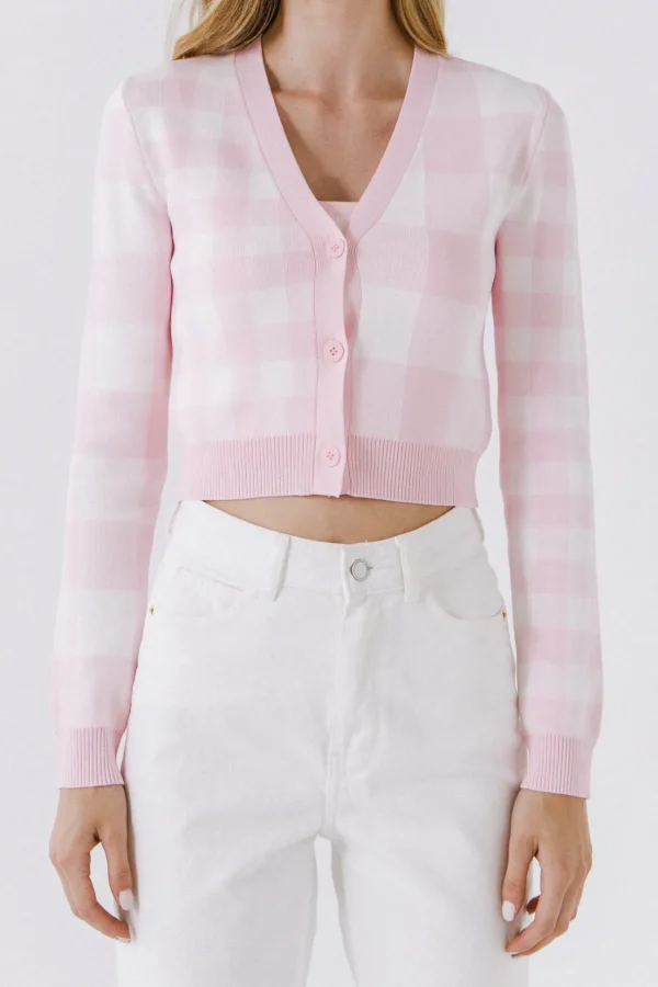 ENGLISH FACTORY Sweaters & Knits | Matching Sets*- Women Gingham Knit Cardigan PINK/WHITE