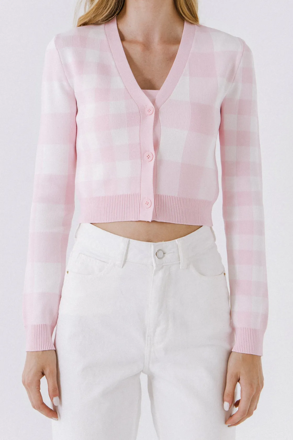english_factory__women_gi_0.webp ENGLISH FACTORY Sweaters & Knits | Matching Sets*- Women Gingham Knit Cardigan PINK/WHITE