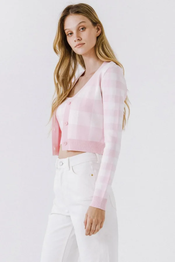 ENGLISH FACTORY Sweaters & Knits | Matching Sets*- Women Gingham Knit Cardigan PINK/WHITE