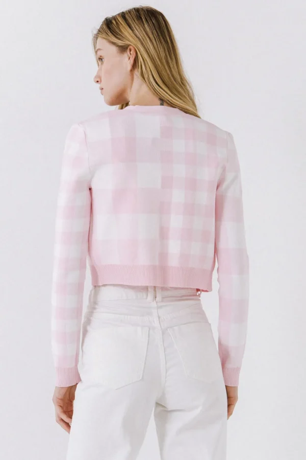 ENGLISH FACTORY Sweaters & Knits | Matching Sets*- Women Gingham Knit Cardigan PINK/WHITE