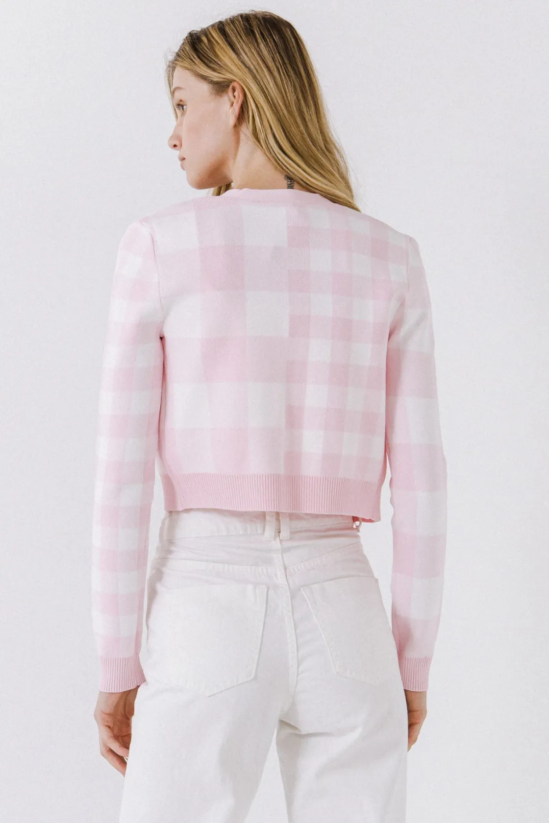 english_factory__women_gi_2.webp ENGLISH FACTORY Sweaters & Knits | Matching Sets*- Women Gingham Knit Cardigan PINK/WHITE