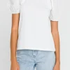 ENGLISH FACTORY Tops*- Women Knit Puff Sleeve Shirt WHITE