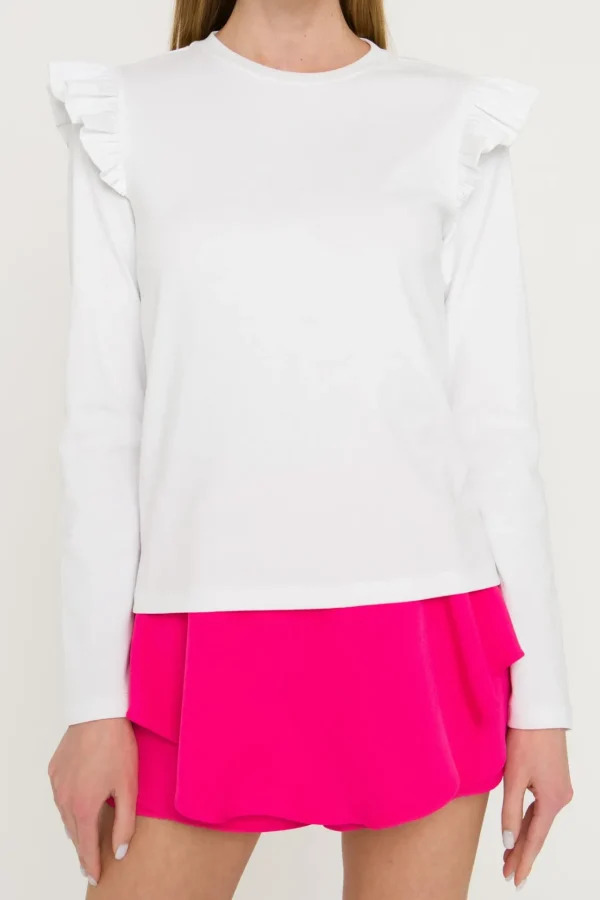 ENGLISH FACTORY Tops*- Women Knit Long Sleeve Shirt WHITE