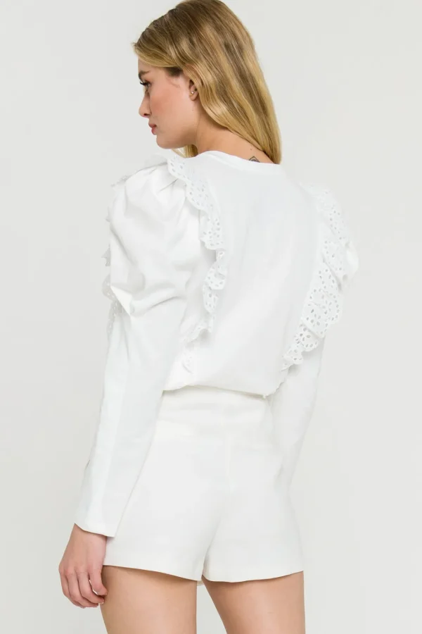 ENGLISH FACTORY Tops*- Women Knit Shirt WHITE