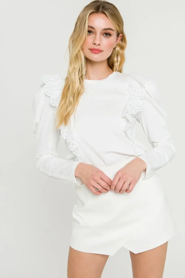 ENGLISH FACTORY Tops*- Women Knit Shirt WHITE