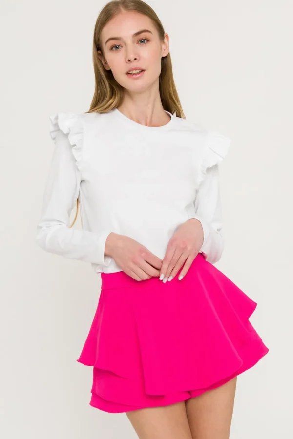 ENGLISH FACTORY Tops*- Women Knit Long Sleeve Shirt WHITE