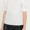 ENGLISH FACTORY Tops*- WOMEN WOVEN SHIRRED NECK BLOUSE WHITE