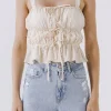 ENGLISH FACTORY Tops*- Women Woven Sleeveless Shirred Blouse BEIGE