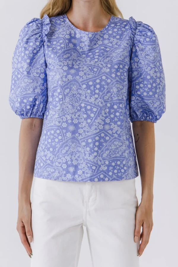 ENGLISH FACTORY Tops*- Women Woven Paisley Blouse BLUE