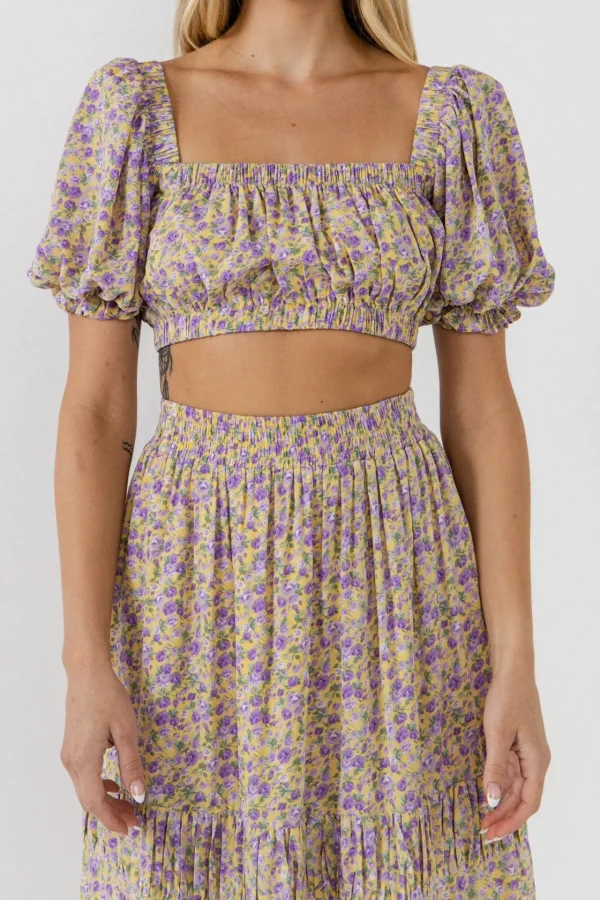 ENGLISH FACTORY Matching Sets | Tops*- Women Woven Floral Cropped Blouse YELLOW/PURPLE