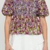 ENGLISH FACTORY Tops*- WOMEN WOVEN SQUARE NECK BLOUSE PURPLEMULTI