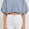 ENGLISH FACTORY Tops*- Women Woven Cropped Puff Blouse