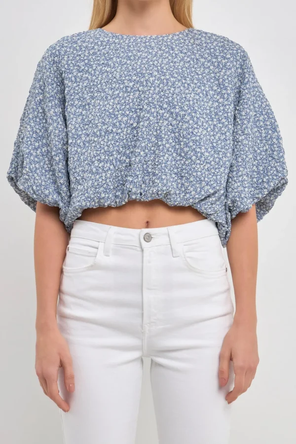 ENGLISH FACTORY Tops*- Women Woven Cropped Puff Blouse