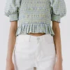 ENGLISH FACTORY Tops*- Women Woven Gingham Blouse BLUE/YELLOW