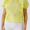 ENGLISH FACTORY Tops*- Women Woven Ruffled Bodice Blouse LIME