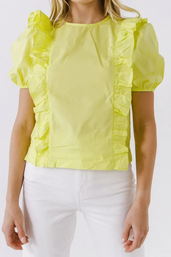 ENGLISH FACTORY Tops*- Women Woven Ruffled Bodice Blouse LIME