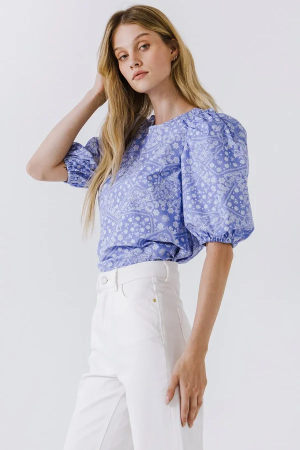 ENGLISH FACTORY Tops*- Women Woven Paisley Blouse BLUE