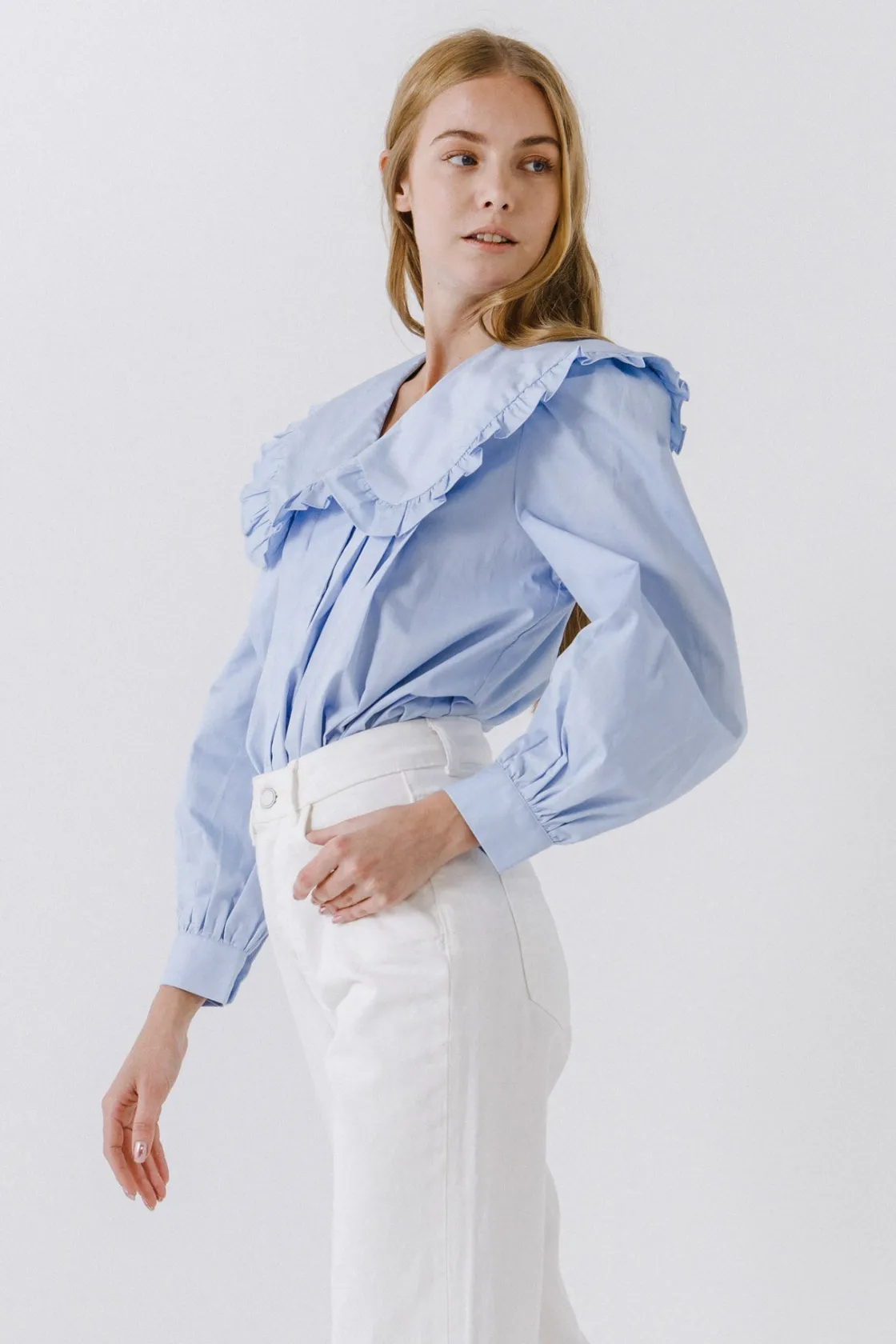 english_factory__women_wo_1-16.webp ENGLISH FACTORY Shirts & Blouses*- Women Woven Ruffled Collar Blouse POWDERBLUE