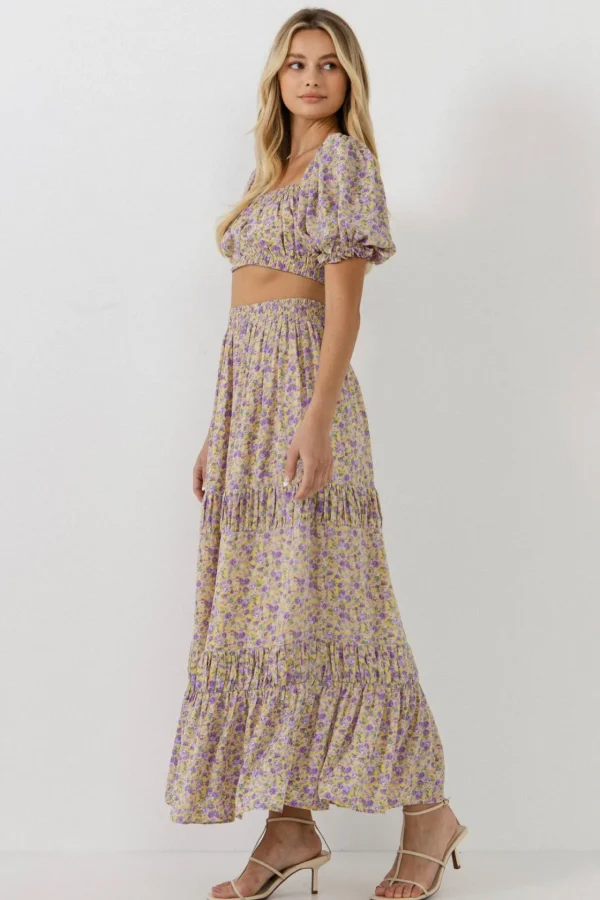 ENGLISH FACTORY Matching Sets | Tops*- Women Woven Floral Cropped Blouse YELLOW/PURPLE