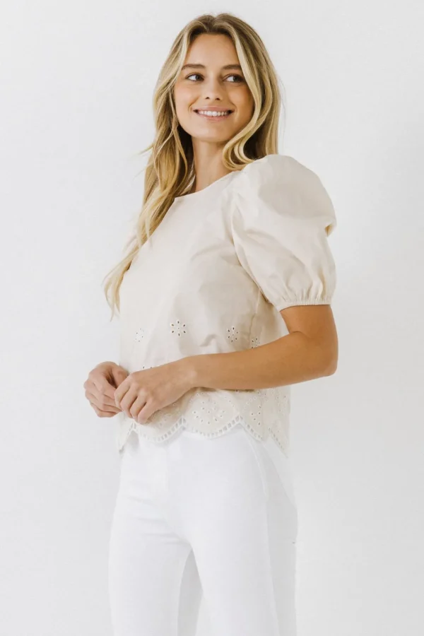 ENGLISH FACTORY Tops*- Women Woven Embroidered Blouse BEIGE