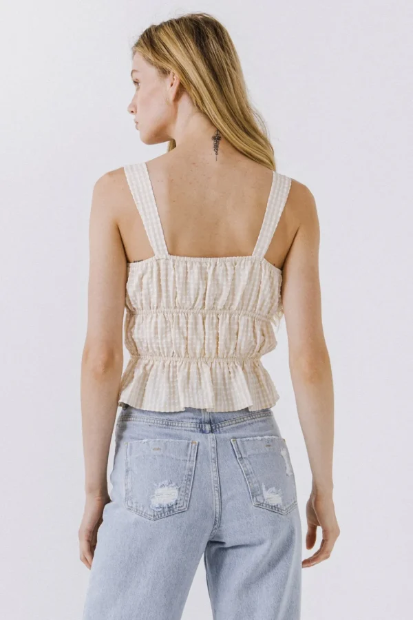 ENGLISH FACTORY Tops*- Women Woven Sleeveless Shirred Blouse BEIGE