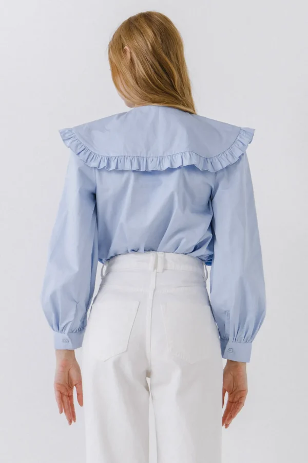 ENGLISH FACTORY Shirts & Blouses*- Women Woven Ruffled Collar Blouse POWDERBLUE