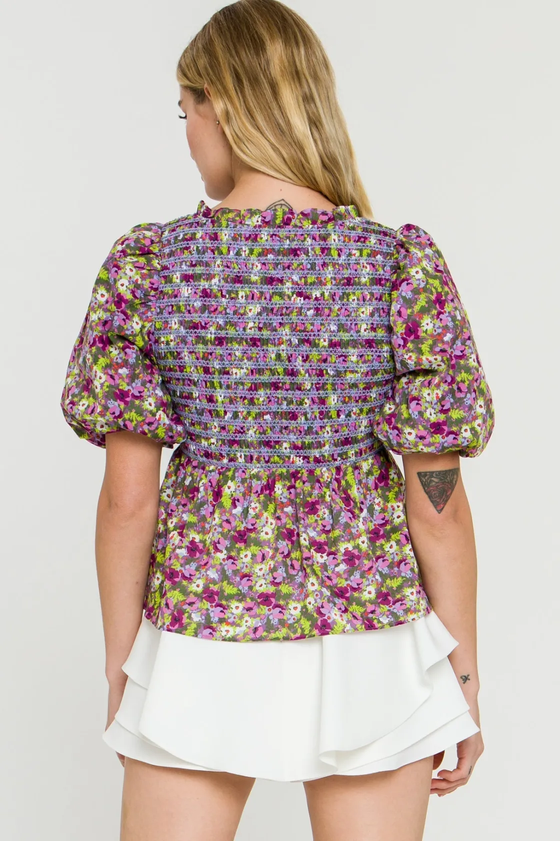 english_factory__women_wo_2-2.webp ENGLISH FACTORY Tops*- WOMEN WOVEN SQUARE NECK BLOUSE PURPLEMULTI