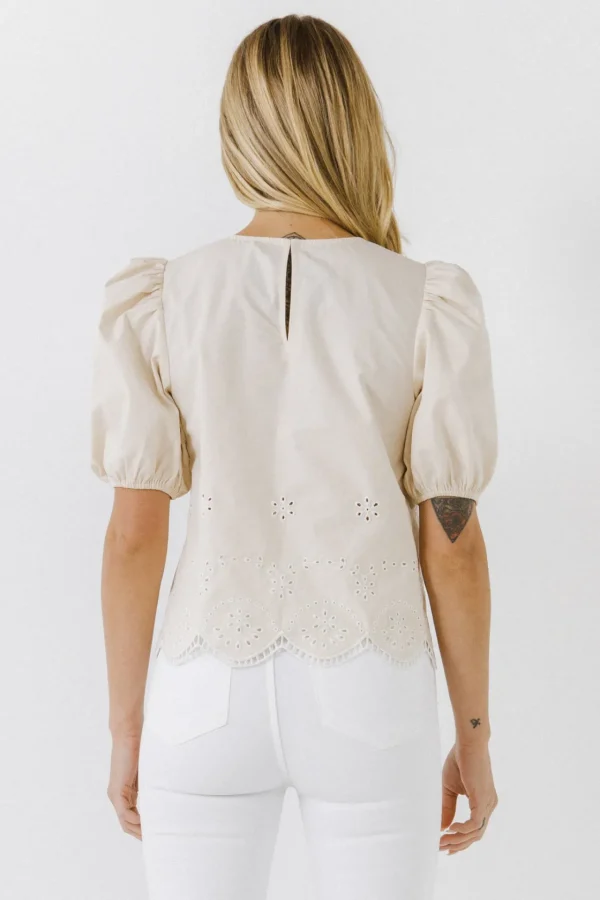 ENGLISH FACTORY Tops*- Women Woven Embroidered Blouse BEIGE