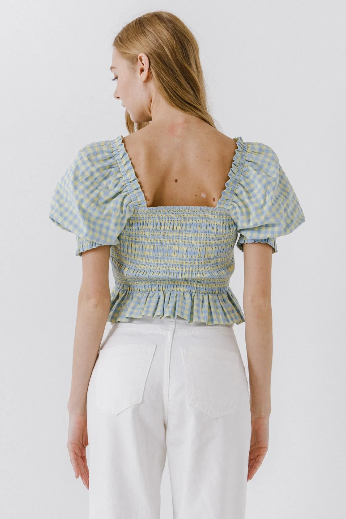 english_factory__women_wo_2-6.webp ENGLISH FACTORY Tops*- Women Woven Gingham Blouse BLUE/YELLOW