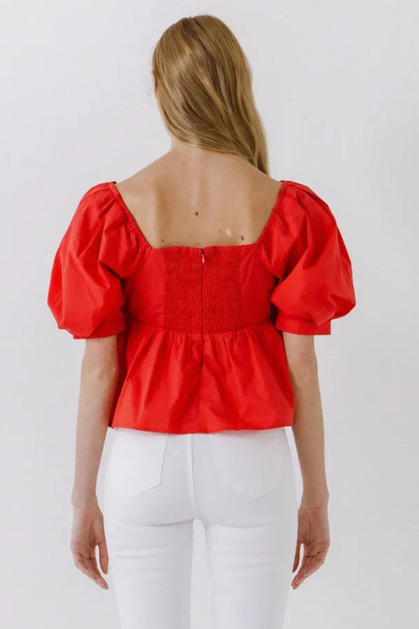 ENGLISH FACTORY Tops*- Women Woven Short Puff Sleeve Blouse