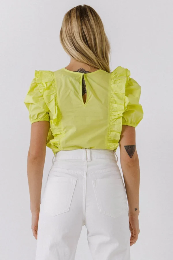 ENGLISH FACTORY Tops*- Women Woven Ruffled Bodice Blouse LIME