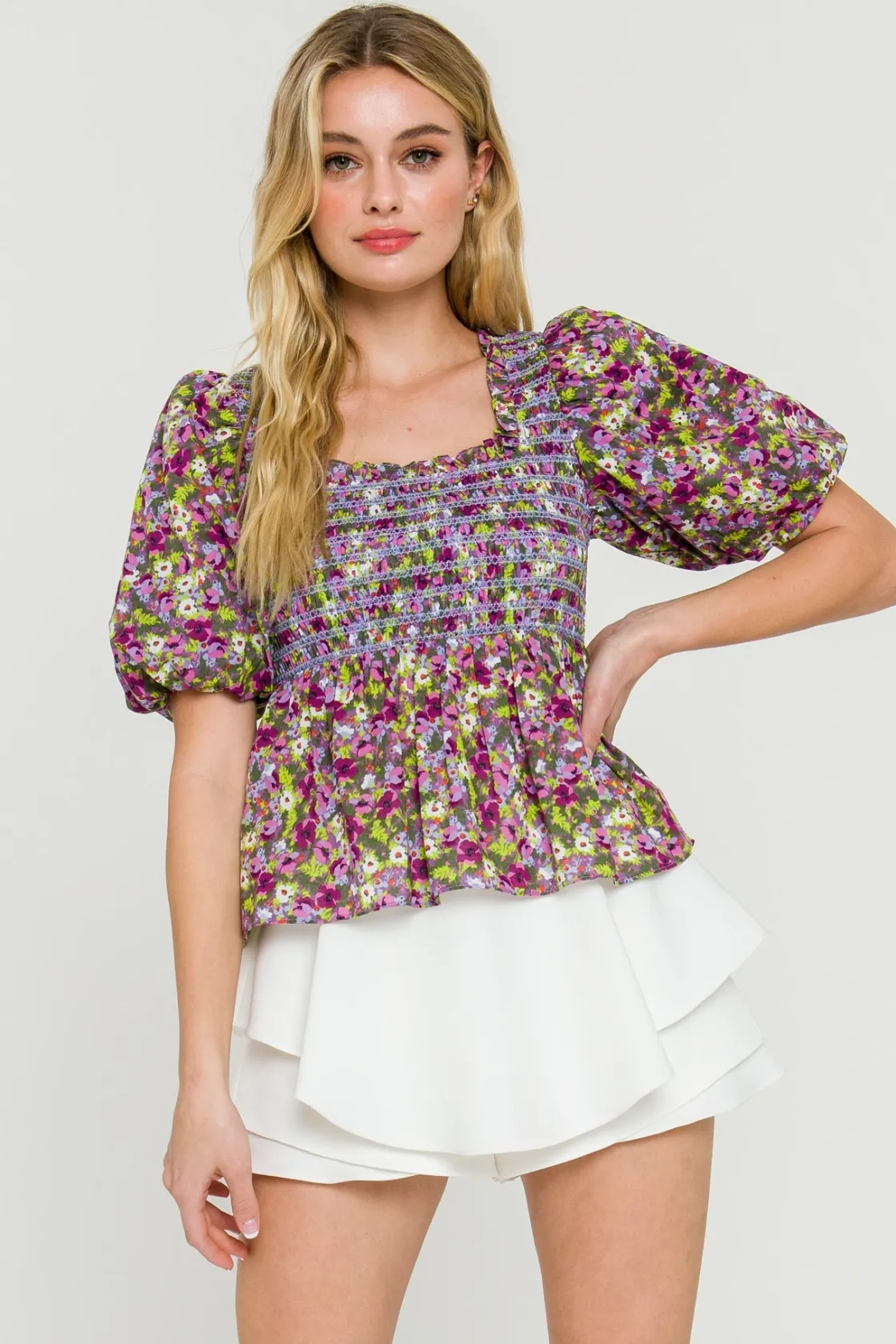 english_factory__women_wo_3-2.webp ENGLISH FACTORY Tops*- WOMEN WOVEN SQUARE NECK BLOUSE PURPLEMULTI