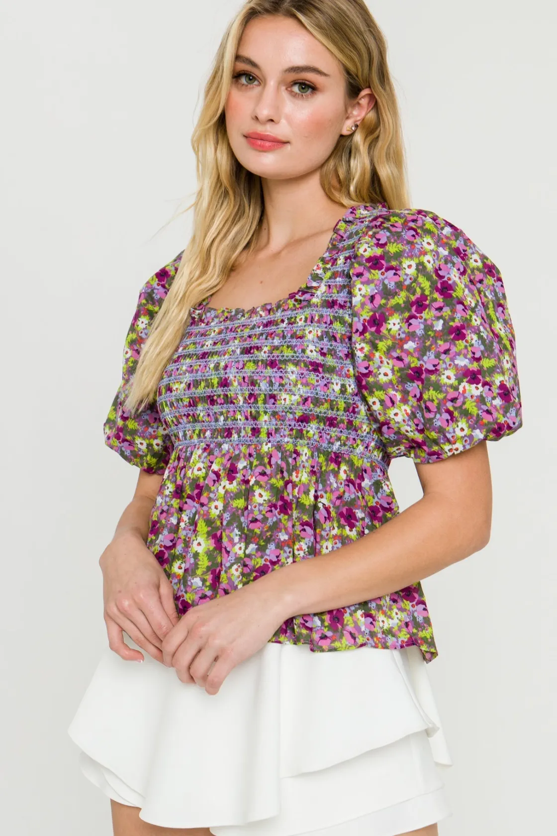 english_factory__women_wo_4-1.webp ENGLISH FACTORY Tops*- WOMEN WOVEN SQUARE NECK BLOUSE PURPLEMULTI