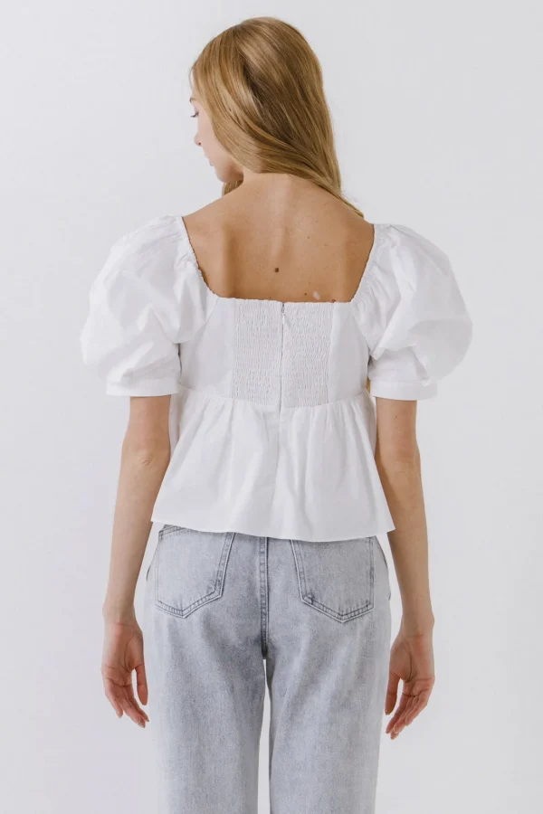 ENGLISH FACTORY Tops*- Women Woven Short Puff Sleeve Blouse