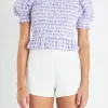 ENGLISH FACTORY Tops*- Women's Woven Square Neck Gingham Blouse PURPLE