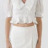 ENGLISH FACTORY Tops*- Women's Woven V-Neck Blouse WHITE