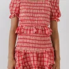 ENGLISH FACTORY Tops*- Women's Woven Square Neck Plaid Blouse RED