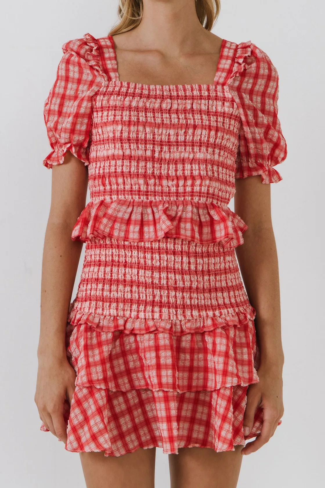 english_factory__womens_w_0-3.webp ENGLISH FACTORY Tops*- Women's Woven Square Neck Plaid Blouse RED