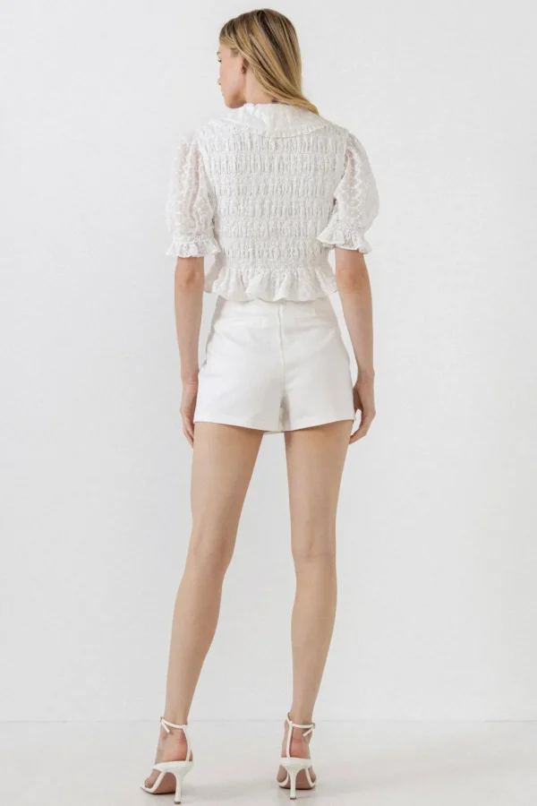 ENGLISH FACTORY Tops*- Women's Woven V-Neck Blouse WHITE