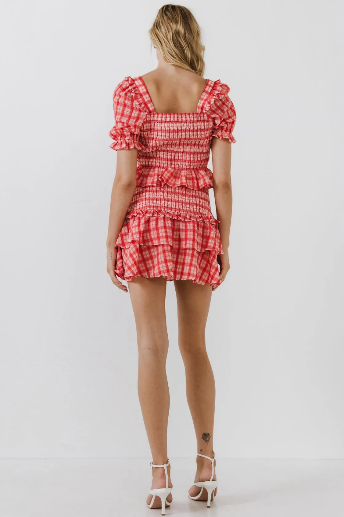 english_factory__womens_w_2-3.webp ENGLISH FACTORY Tops*- Women's Woven Square Neck Plaid Blouse RED