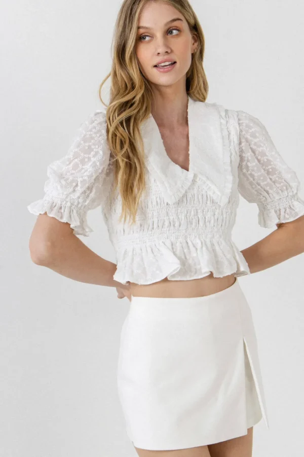 ENGLISH FACTORY Tops*- Women's Woven V-Neck Blouse WHITE