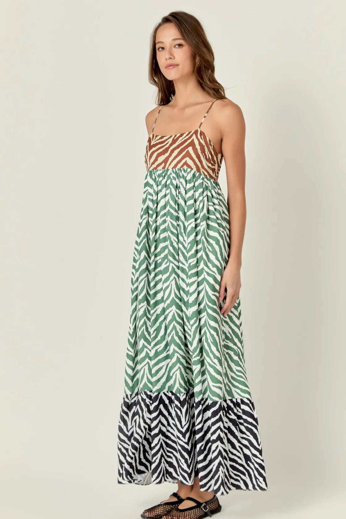 english_factory__zebra_pr_0-1.webp ENGLISH FACTORY Boho Dresses | Strapless*- Zebra Print Colorblocked Maxi Dress BROWNMULTI