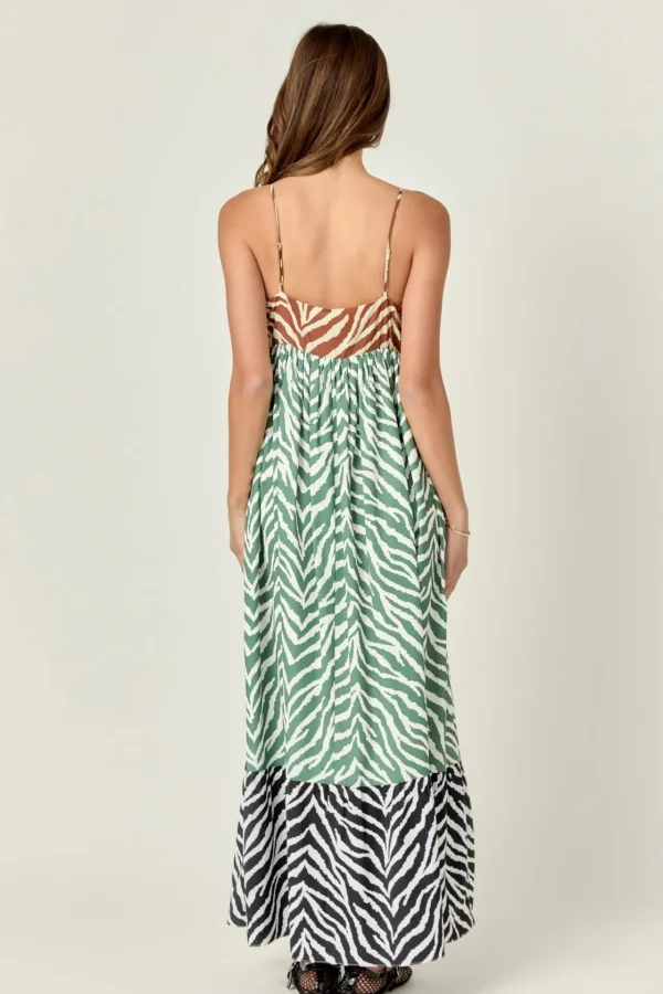 ENGLISH FACTORY Boho Dresses | Strapless*- Zebra Print Colorblocked Maxi Dress BROWNMULTI