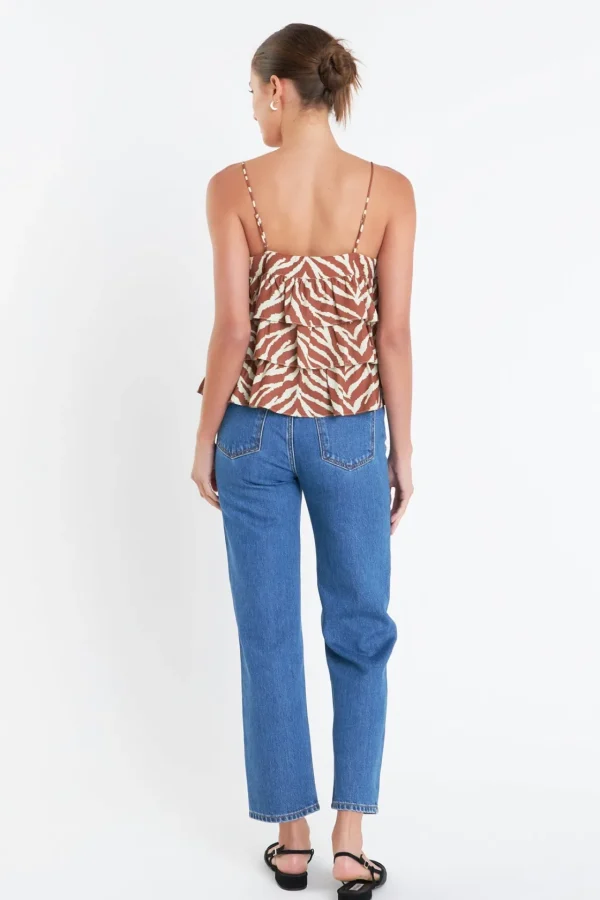 ENGLISH FACTORY Tops*- Zebra Print Sleeveless Top BROWNMULTI