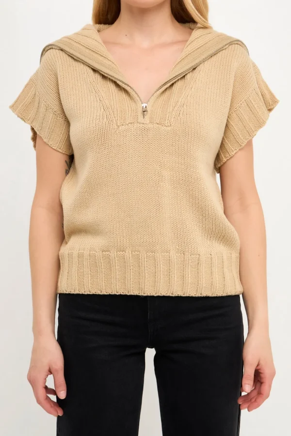 ENGLISH FACTORY Sweaters & Knits | Tops*- Zip Mock Neck Vest TAUPE