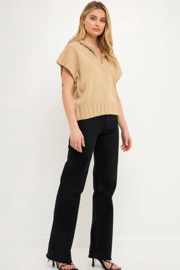 ENGLISH FACTORY Sweaters & Knits | Tops*- Zip Mock Neck Vest TAUPE