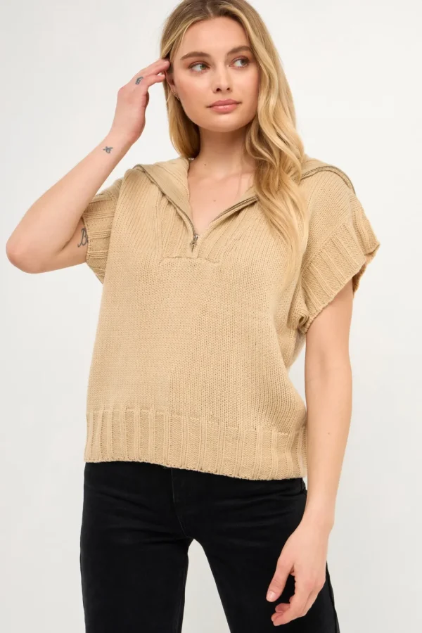 ENGLISH FACTORY Sweaters & Knits | Tops*- Zip Mock Neck Vest TAUPE