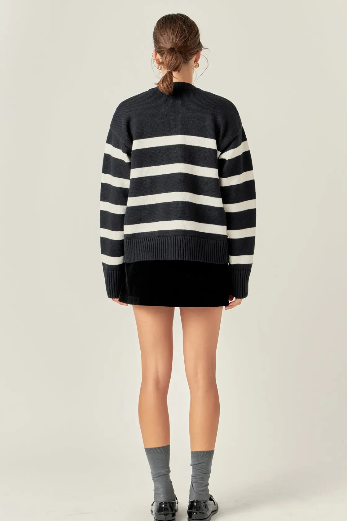 english_factory__zip_up_s_2.webp ENGLISH FACTORY Sweaters & Knits | Tops*- Zip Up Striped Sweater BLACK/IVORY