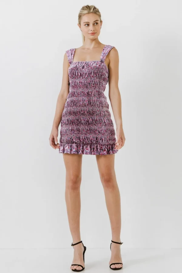 FREE THE ROSES Bodycon Dresses | Floral Dresses*Floral Smocked Velvet Mini Dress PURPLE